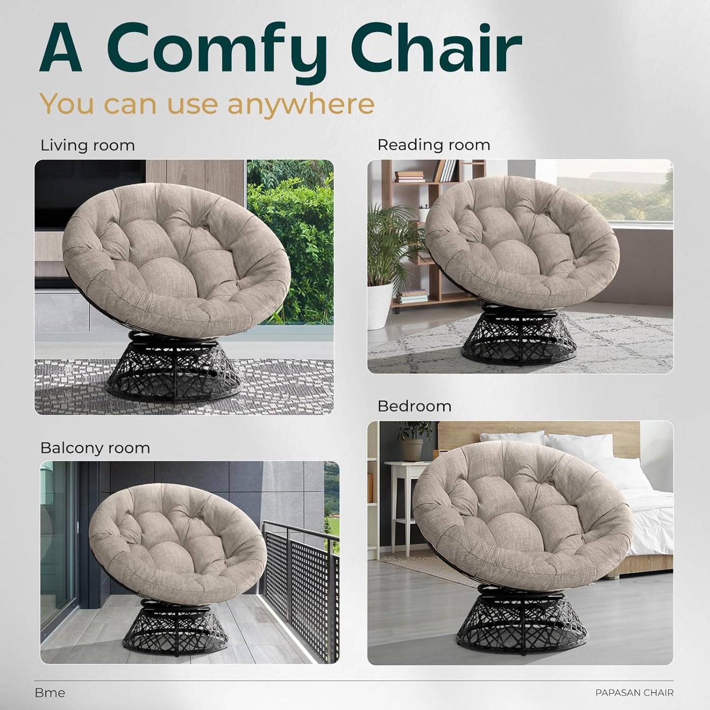 Bme 40" Ergonomic Wicker Papasan Chair