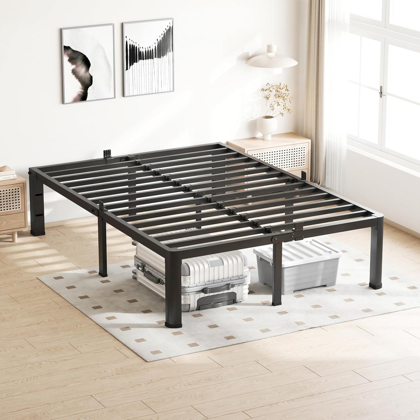 20 Inch Queen Bed Frame, 3500Lbs Heavy Duty Metal Platform with Round Corner Legs Mattress Slide Stopper, Steel Slat Support No Box Spring Needed, Noise Free, Non-Slip, Easy Assembly