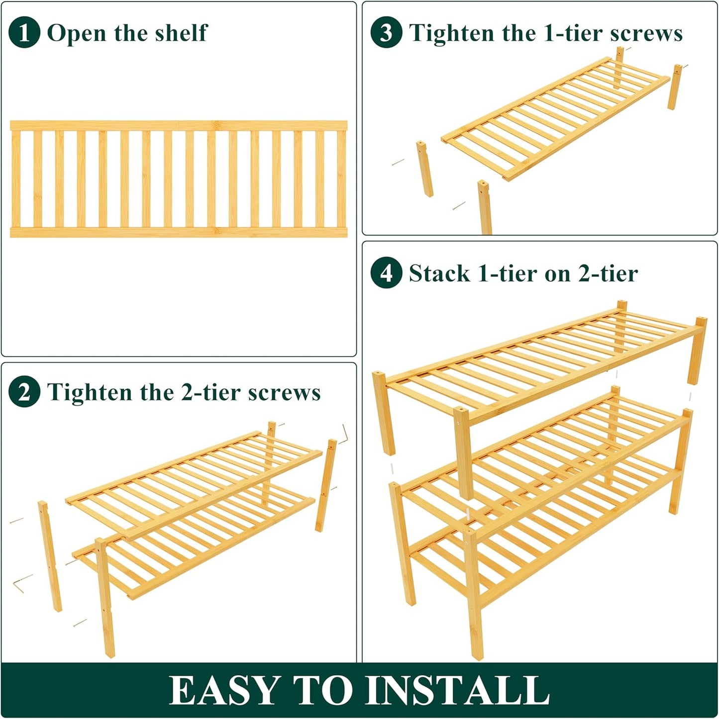 Smiry Shoe Rack, 3 Tier Long Bamboo Shoe Organizer, Stackable Free Standing Wooden Shoe Storage Shelf for Closet, Entryway, Front Door Entrance, Natural