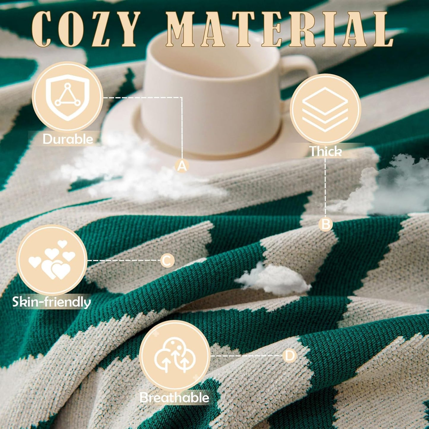 HANDONTIME Couch Cover Boho Sofa Covers Washable Forest Green Dog Covers for Couches Reversible Couch Blanket Cover Geometric L Shaped Couch Covers for 2 3 Couch Cushion Cover Dark Green, 71" X134"