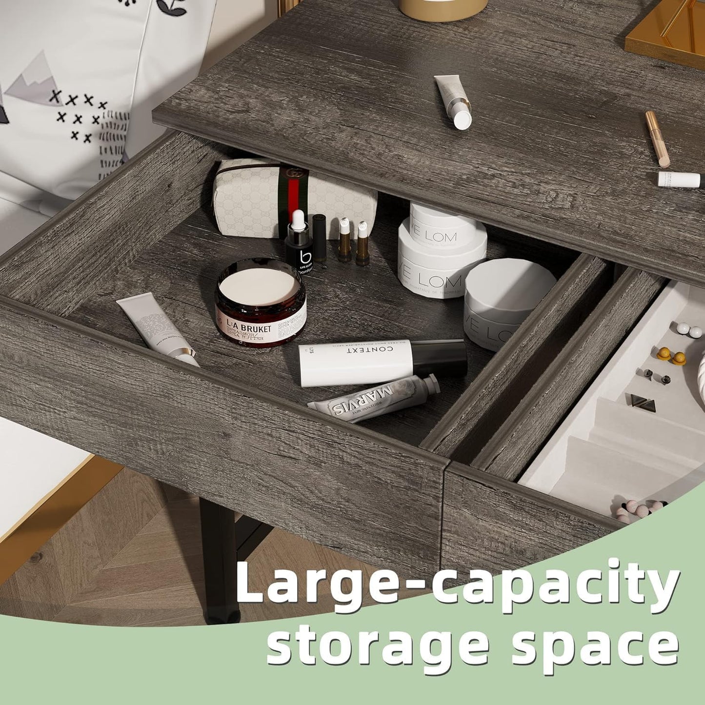 CAIYUN 40Inch Small Desk with 2 Wooden Drawers,Vanity Desks for Home Office with Storage, Simple Computer Desk for Small Space,Desk for Bedroom, Modern Writing Work Kids Study Desk Table, Grey Oak