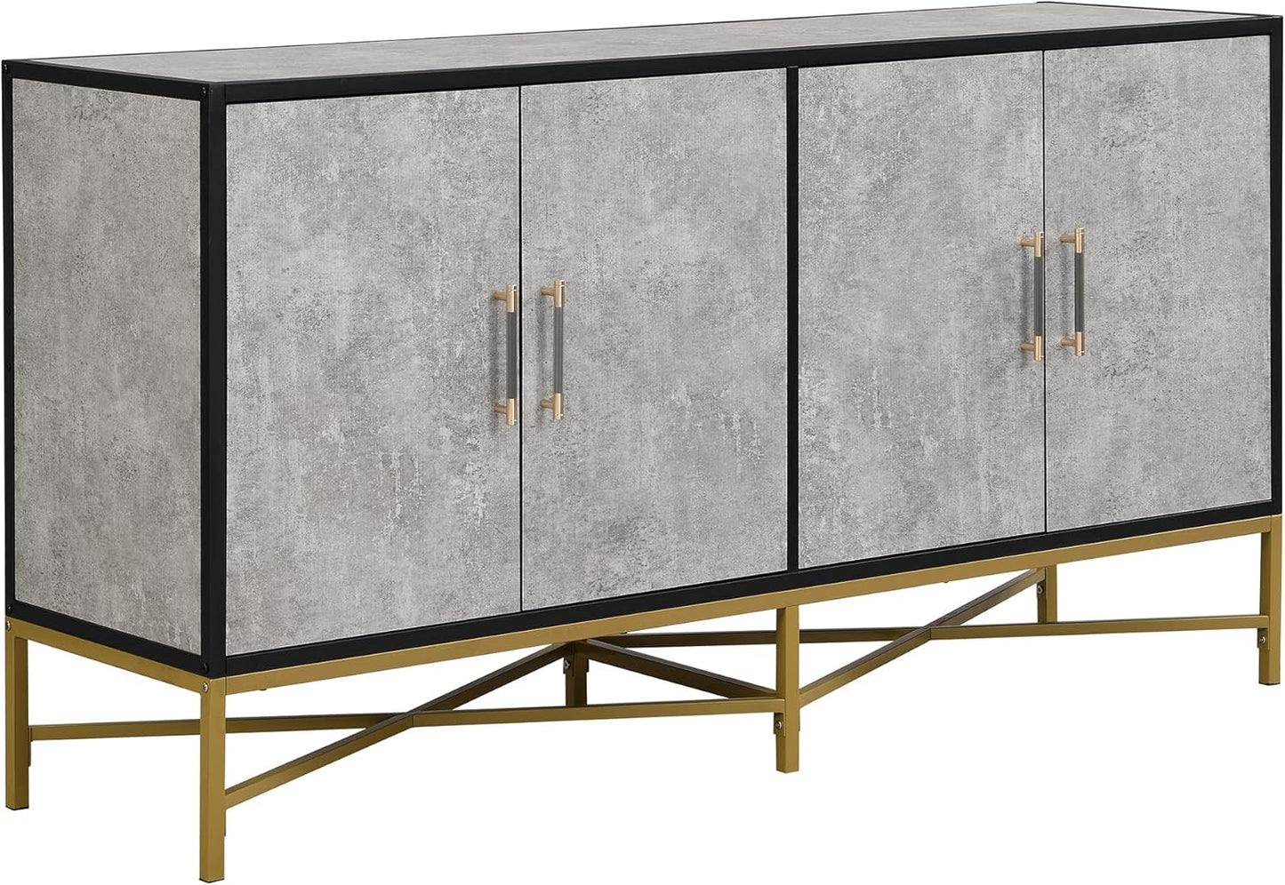 Merax Sideboard Buffet Cabinet with Storage, 4 Door Modern Cupboard w/Cross-Leg Design, Console Table for Kitchen, Dining/Living Room, Grey