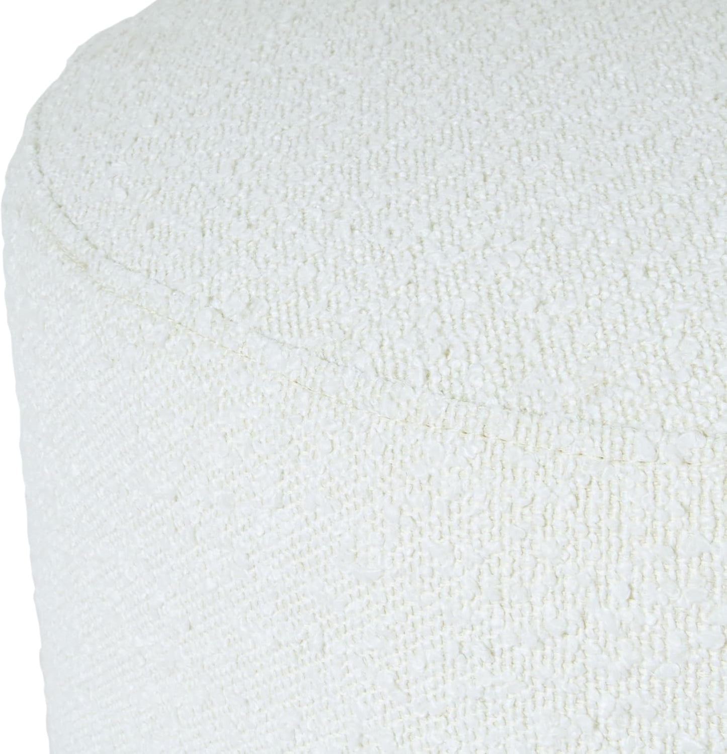 Bouclé Ottoman with Wooden Base – 22” Round Upholstered Footrest, Cream Textural Fabric, Modern Accent Stool for Living Room & Bedroom