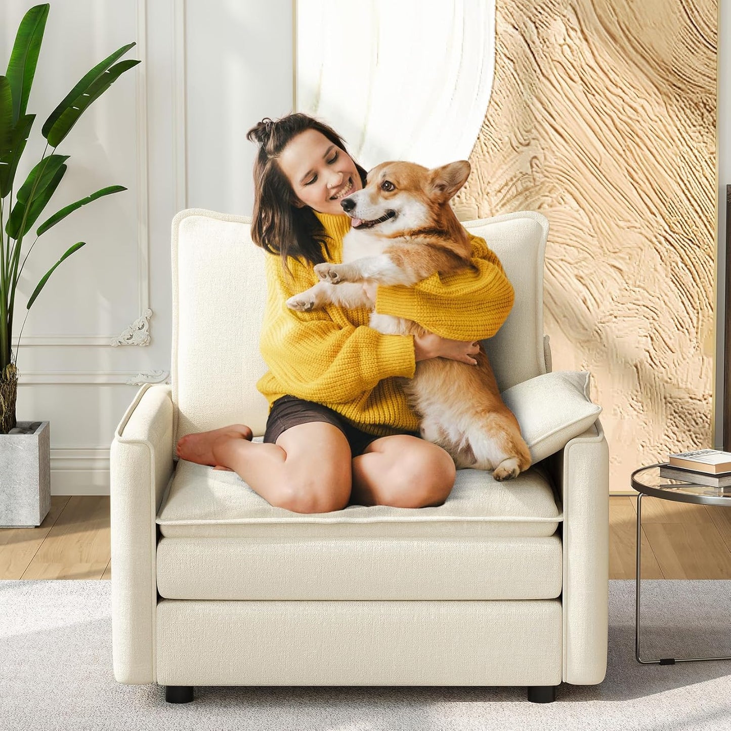 Vesgantti 40" Single Seat Sofa, Comfy Cloud Couch Deep Seat Upholstered Couch Chenille Modern Sofa with Armrest Pillow, Easy Assembly for Living Room, Bedroom and Apartment, Beige