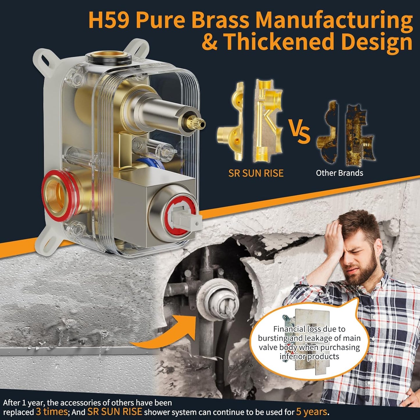 SR SUN RISE 12 Inches Bathroom Luxury Rain Mixer Shower Combo Set Wall Mounted Rainfall Shower Head System Brushed Nickel Finish Shower Faucet Rough-In