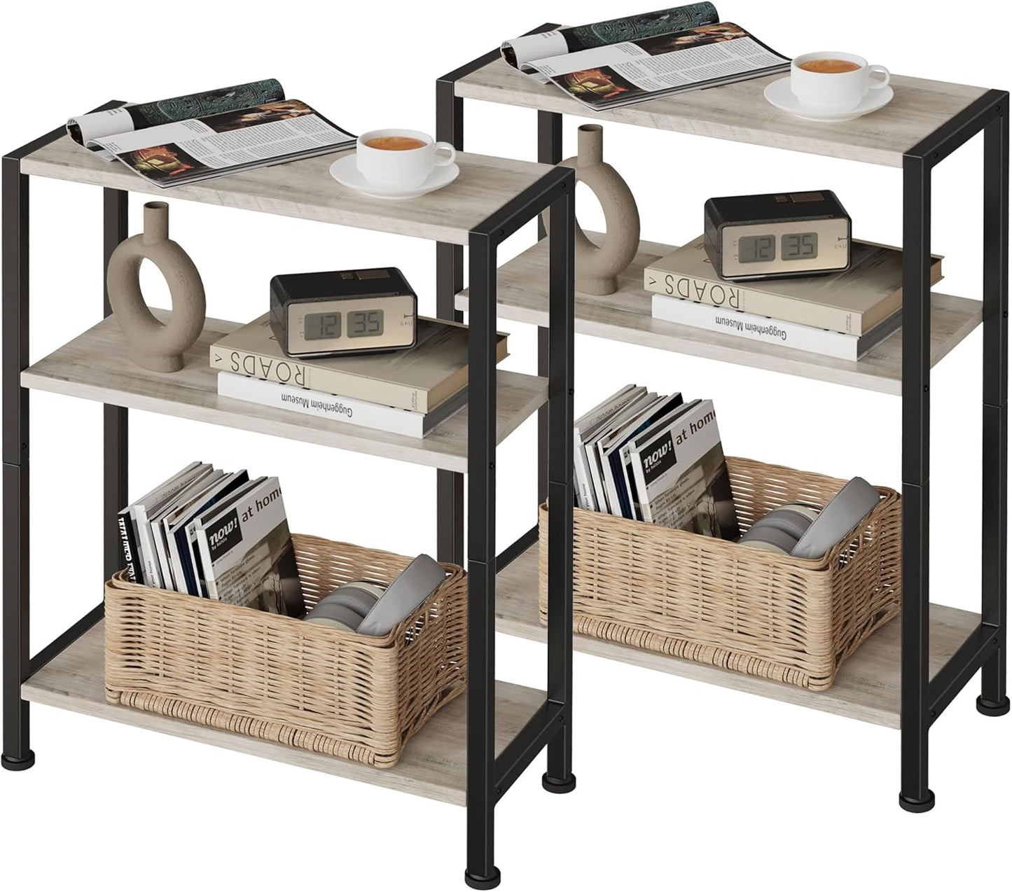 3-Tier Side Table Set of 2, Small End Table, Sofa Side Table for Narrow Spaces, Slim End Table, Nightstand Table, for Living Room Bedroom Office, Greige