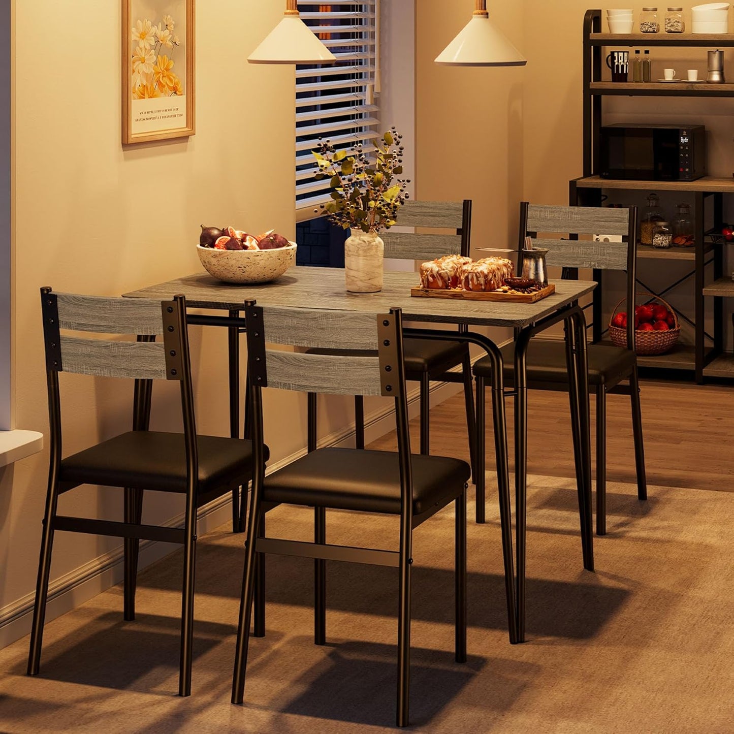 Dining Table for 4, Small Table and Chairs Set of 4, Square Dinette Set for 4, 5 Piece Kitchen & Dining Room Sets for Small Space (Oak, Table with 4 Upholstered Chairs)