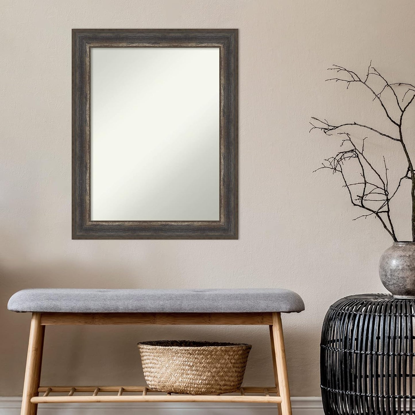 Amanti Art Brown Bathroom Mirror for Over Sink, 29x23 Alta Medium Brown Rectangle Vanity Mirror, Medium Country Rustic Frame, Hangs Horizonally and Vertically, Bathroom Wall Decor, Non-Beveled Edge