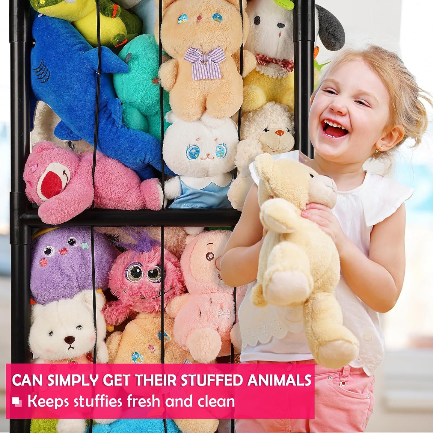 Stuffed Animal Zoo Storage Stuffed Animal Holder PVC Plush Storage Organizer Shelf with Elastic Band for Birthday Gift for Nursery Play Room Bedroom (Black)