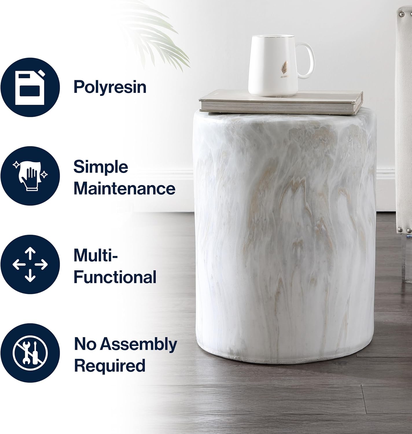 JONATHAN Y TBL1101A Troy 16" Modern Minimalist Faux Marble Column Indoor/Outdoor Indoor/Outdoor Accent Table Modern, Contemporary, Minimalist, Transitional for Living Room, Garden, Patio, Gray/White