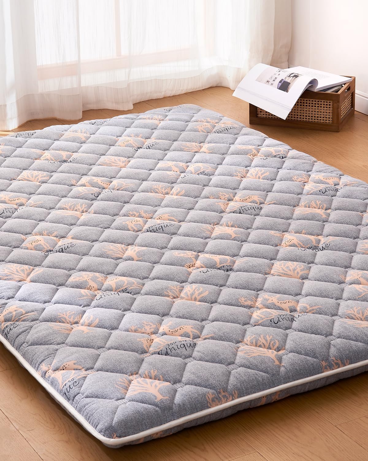 6th Generation Japanese Floor Futon Mattress - Extra-Thick 9-Layer Modern Futon with 100% High-Density Foam, Portable Floor Mattress Sleeping Pad for Adults, Guest Room, Dormitory, Twin Size(39"X80")