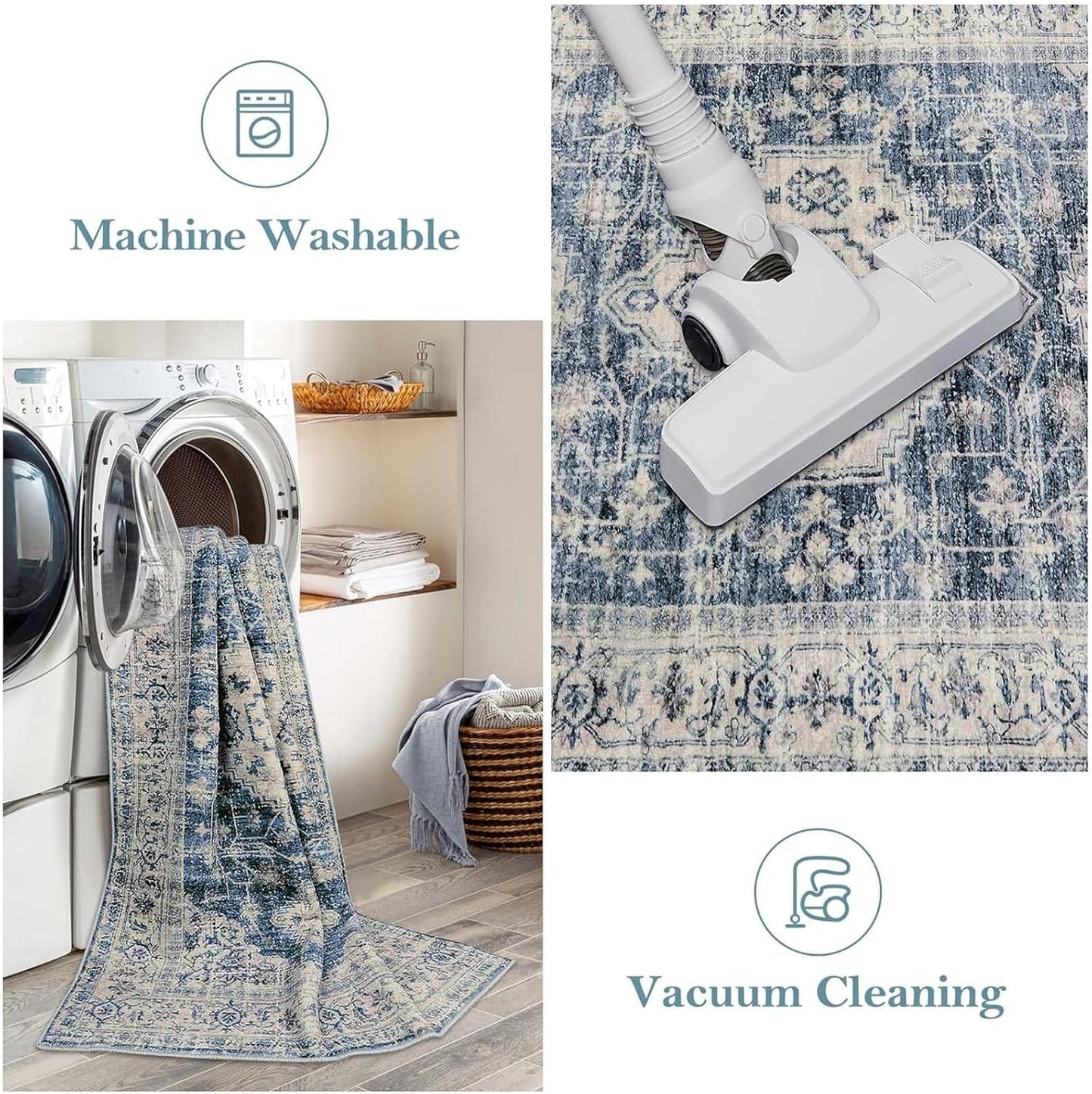 Lahome Oriental Kitchen Runner Rug Non Slip, 2x5 Washable Hallway Runner with Rubber Backing, Vintage Hallway Rug Ultra-Thin Soft Carpet for Bedroom Bathroom, Blue