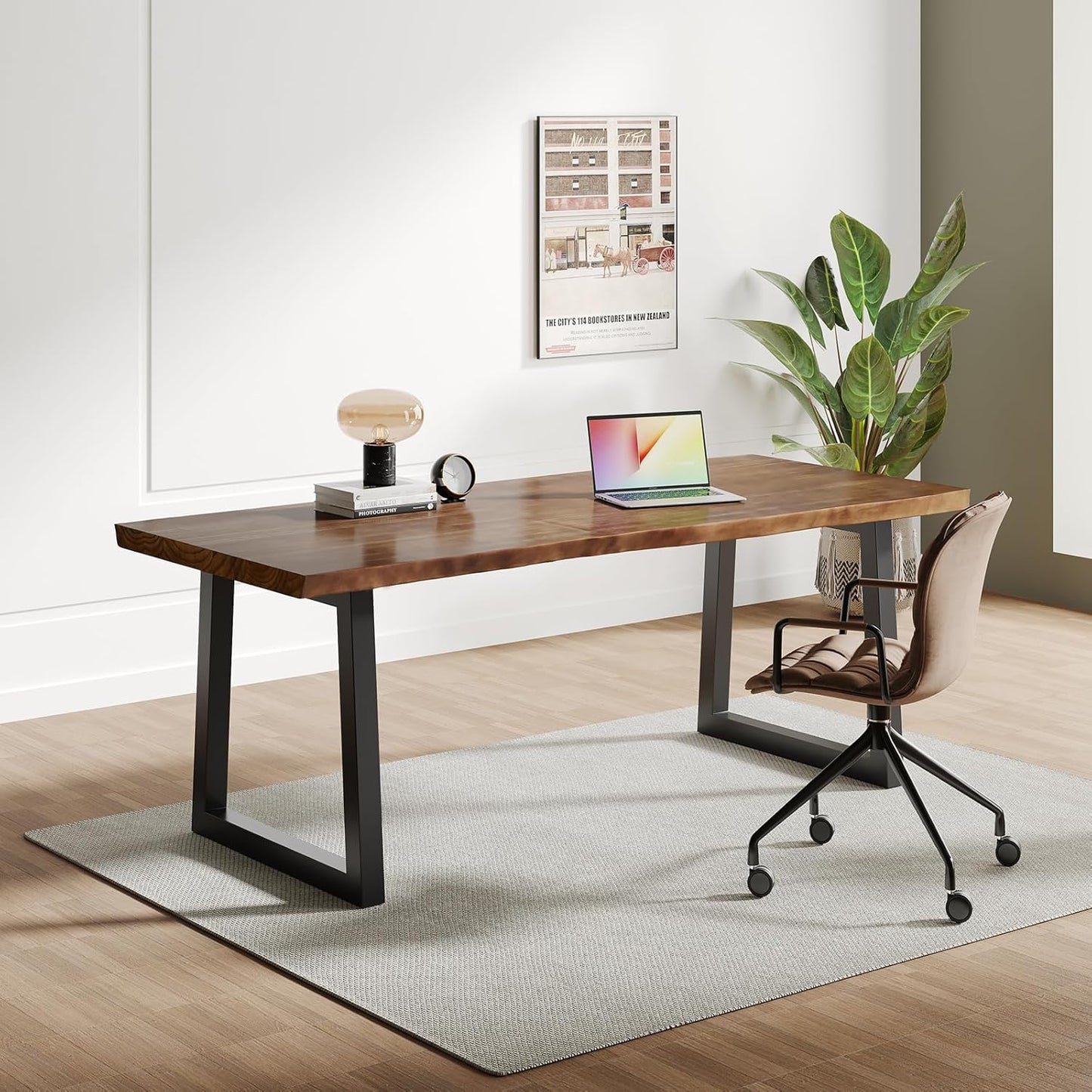 Solid Wood Computer Desk 55-inch Large Office Desk Home Simple Modern Long Desk Study Writing Desk Dining Table for Home Office