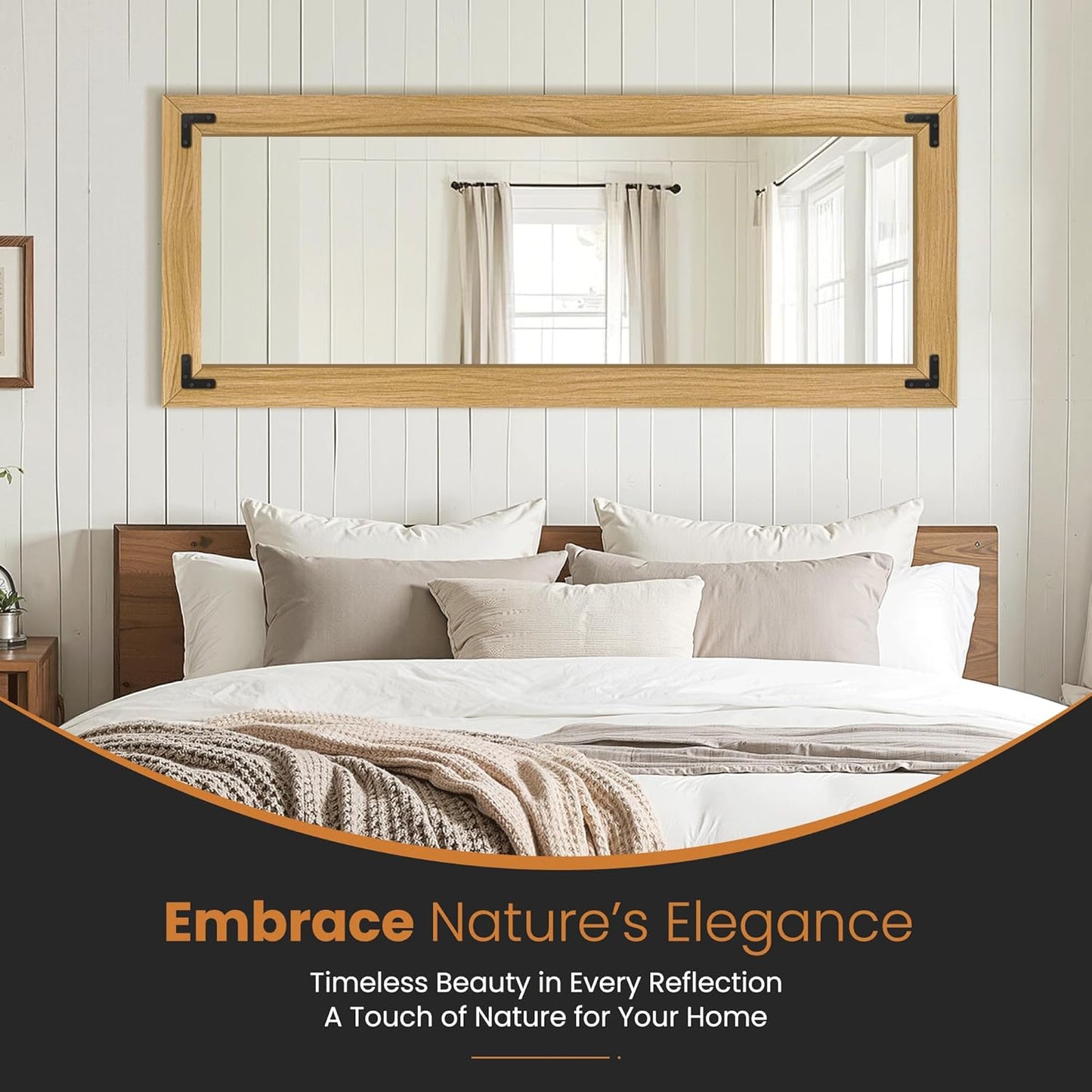 Full Length Mirror with Wooden Frame, 56"X22" Solid Wood Standing Floor Mirror for Farmhouse, Bathroom, Bedroom Decor, Hanging or Leaning Wall-Mounted(Natural)