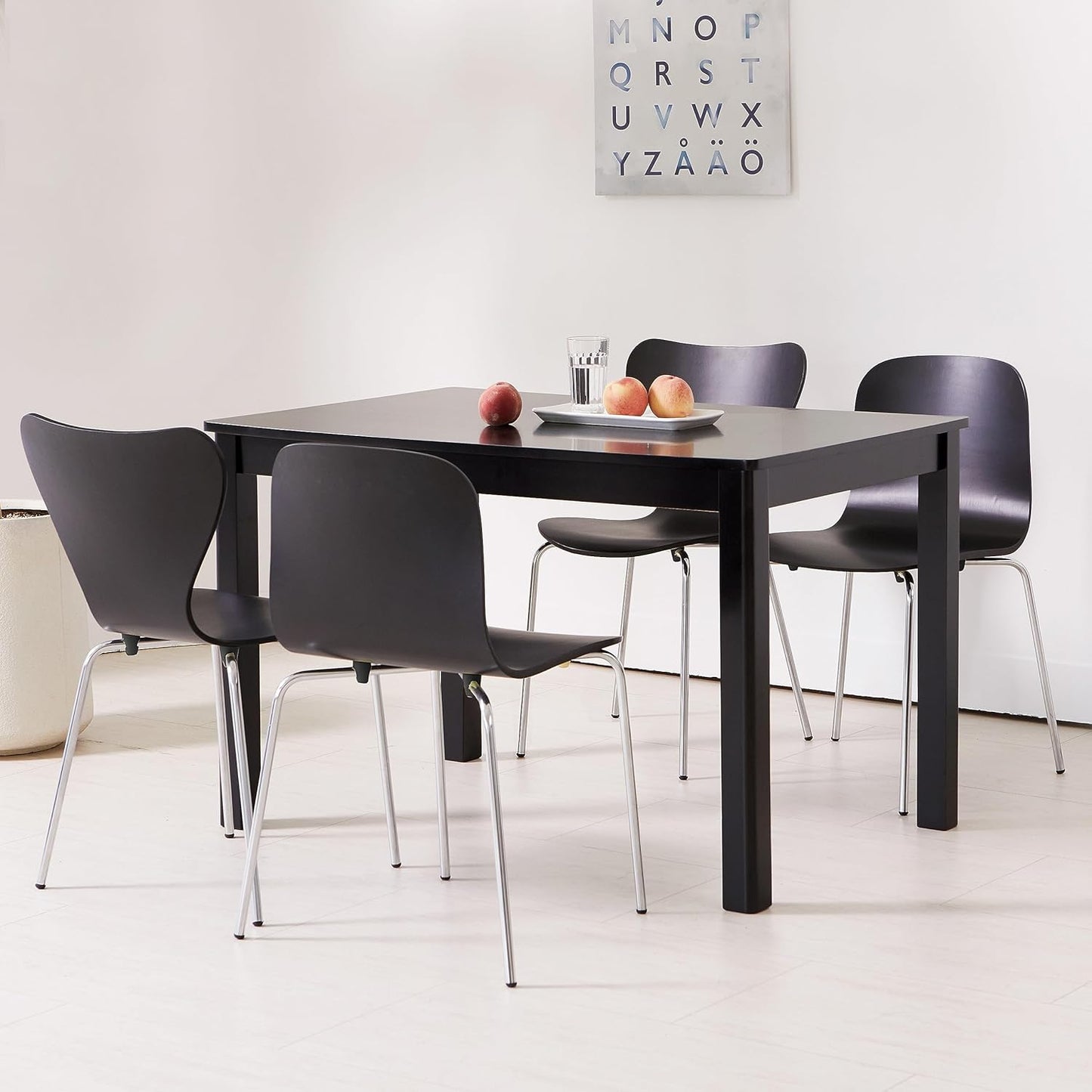 Livinia No.10 Mid-Century Modern Wooden Dining Chairs Set of 2, Contemporary Bentwood Kitchen Interior Armless Chairs with Steel Legs (Black)