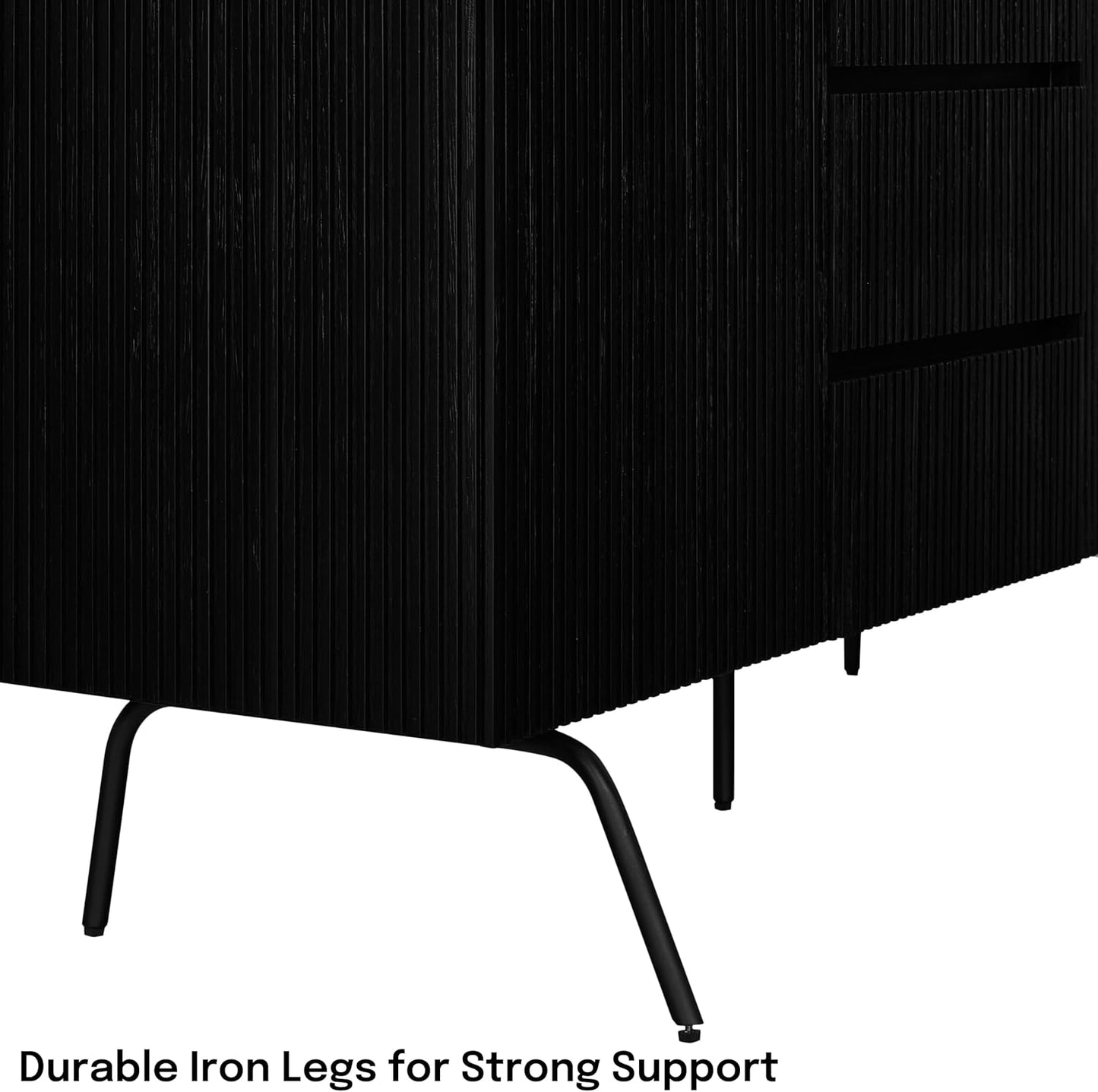 NTC Veil Sideboard with 2 Doors and 3 Drawers, Buffet Cabinet with Vertical Groove Design and Metal Legs, Storage Cabinet for Living Room, and Entryway, Effortless Assembly - Burnt Black