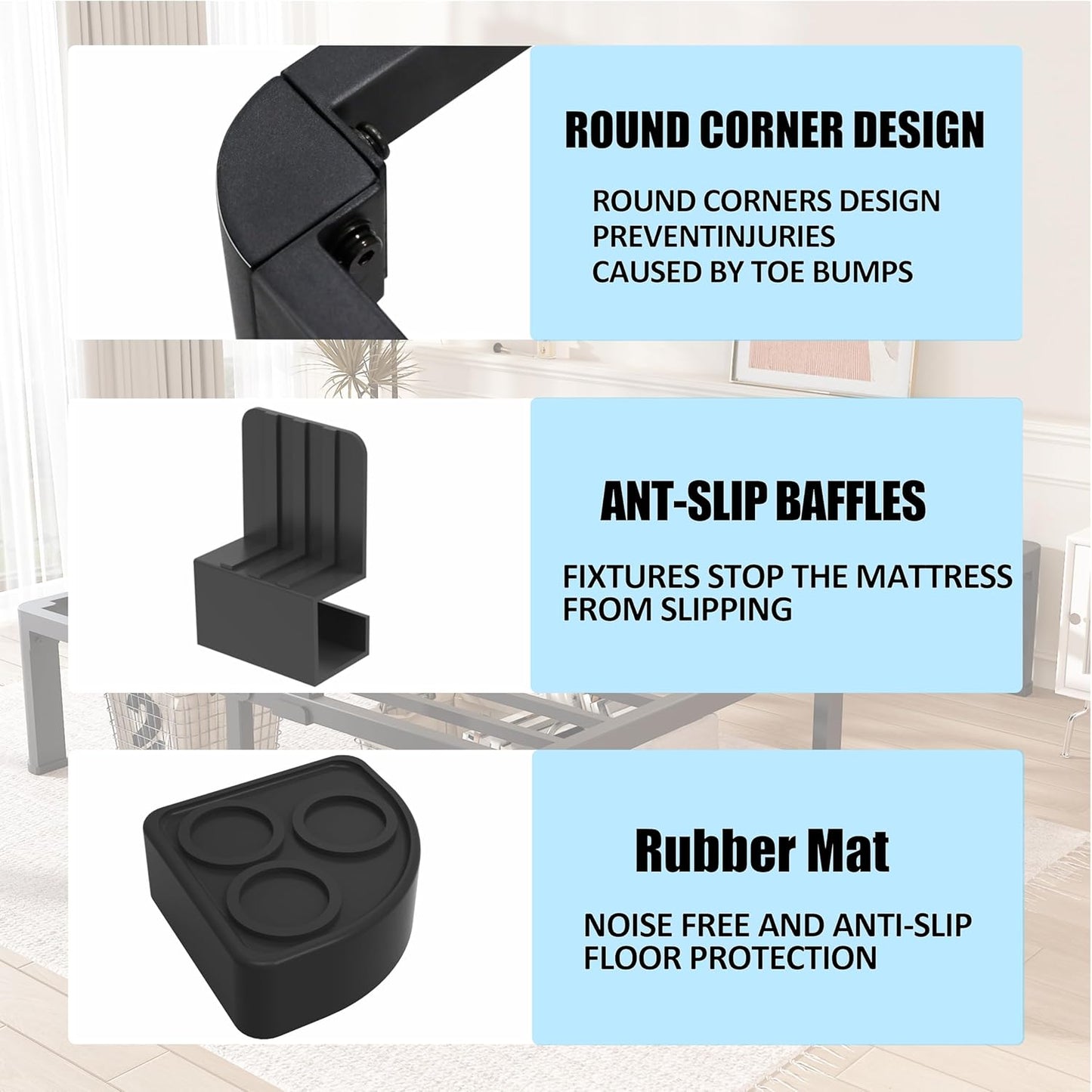 FUIOBYVV 10 Inch California King Bed Frame with Round Corner Edge Legs 3500 lbs Metal Heavy Duty Steel Slats Support No Box Spring Needed Platform Noise Free Easy Assembly