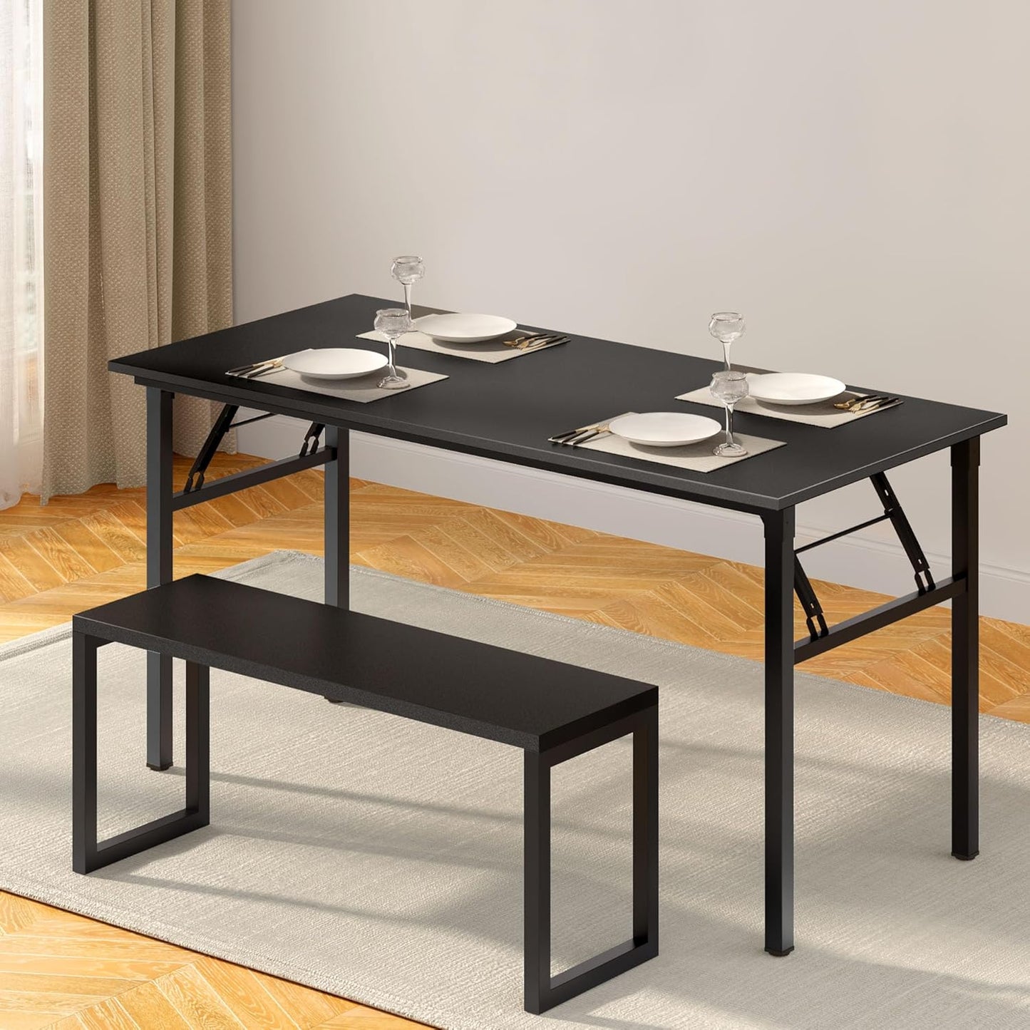 DlandHome Computer Desk, 59.8Inch Office Desk Computer Table, Study Writing Study Desk for Home Office, Black and Black