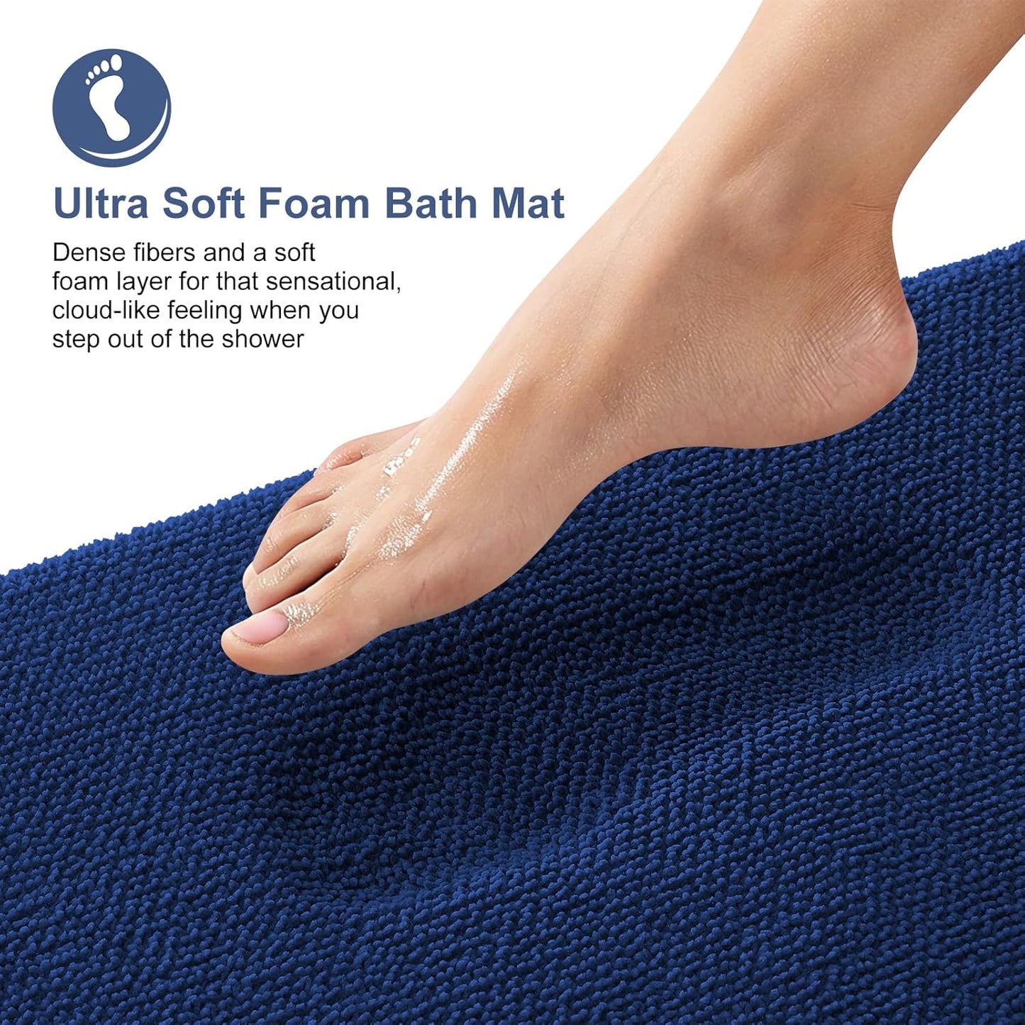 OLANLY Thick Memory Foam Bath Mat Rug 44x24, Extra Soft Absorbent Bathroom Rug, Quick Dry Bath Mats, Non-Slip, Machine Washable Carpet for Bathroom, Tub and Shower, Home Decor Accessories, Navy