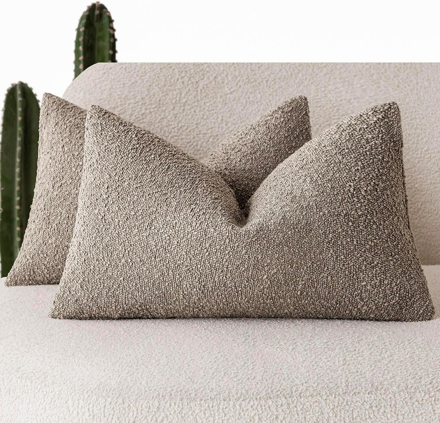 Foindtower Pack of 2 Textured Boucle Throw Pillow Covers Accent Solid Decorative Lumbar Pillow Cases Cozy Couch Cushion Case for Chair Sofa Bedroom Living Room Home Decor 12x20 Inch Light Taupe