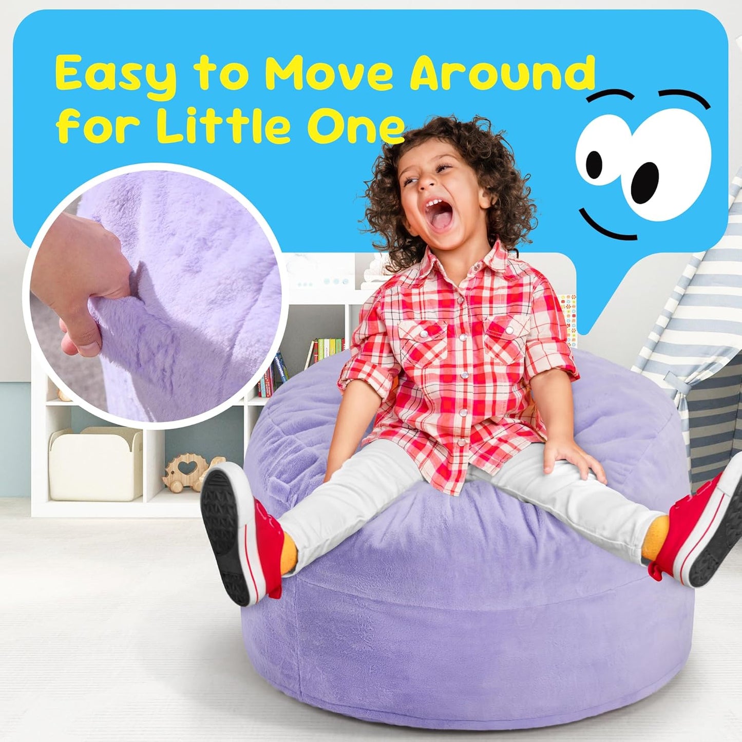 Hobestluk Bean Bag Chairs 2.5FT Bean Bag Chair with Memory Foam Filled & Plush Faux Fur Cover Small Bean Bag Chairs for Playroom, Living Room, Bedroom (Purple)