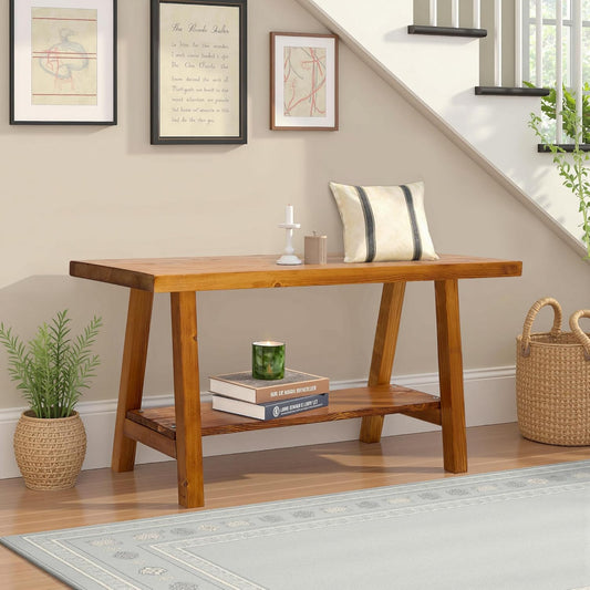 Warmiehomy Solid Wood Bench, 30” Rustic Farmhouse Entryway Bench for Living Room Dining Room Hallway Closet Room, Indoors & Outdoors Bench