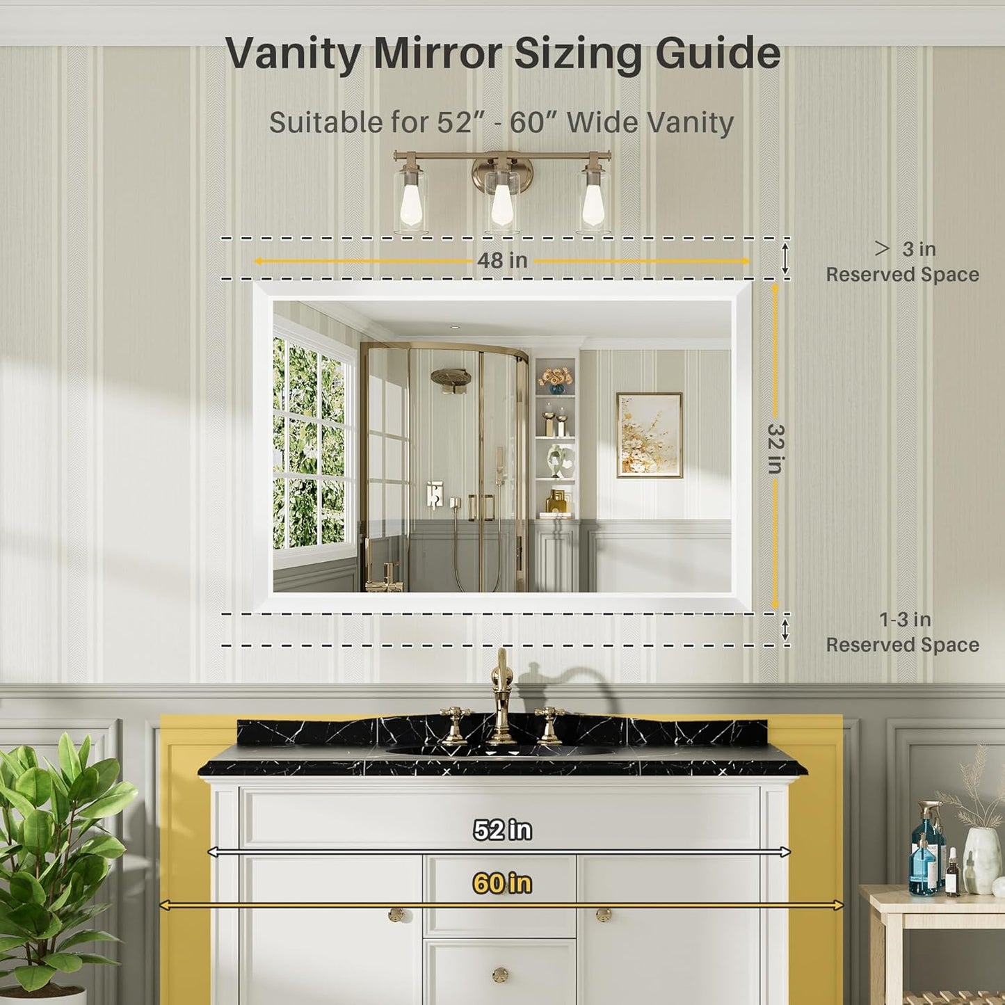 48x32 Inch White Bathroom Mirror for Wall, Thick Metal Framed Rectangle Mirrors for Over Sink, Bedroom, Living Room, Entryway, Anti-Rust, HD Tempered Glass