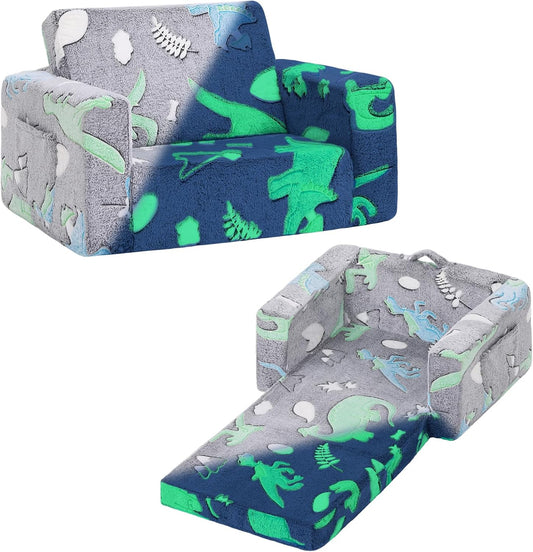 Tiita Kids Sofa, 2-in-1 Kid Chair, Convertible Toddler Couch to Lounger, Flip Out Baby Sofar, Toddler Armrest Chair Bed, Folding Kids Play Sofa for Girl or Boy(Dark Grey Dinosaur)