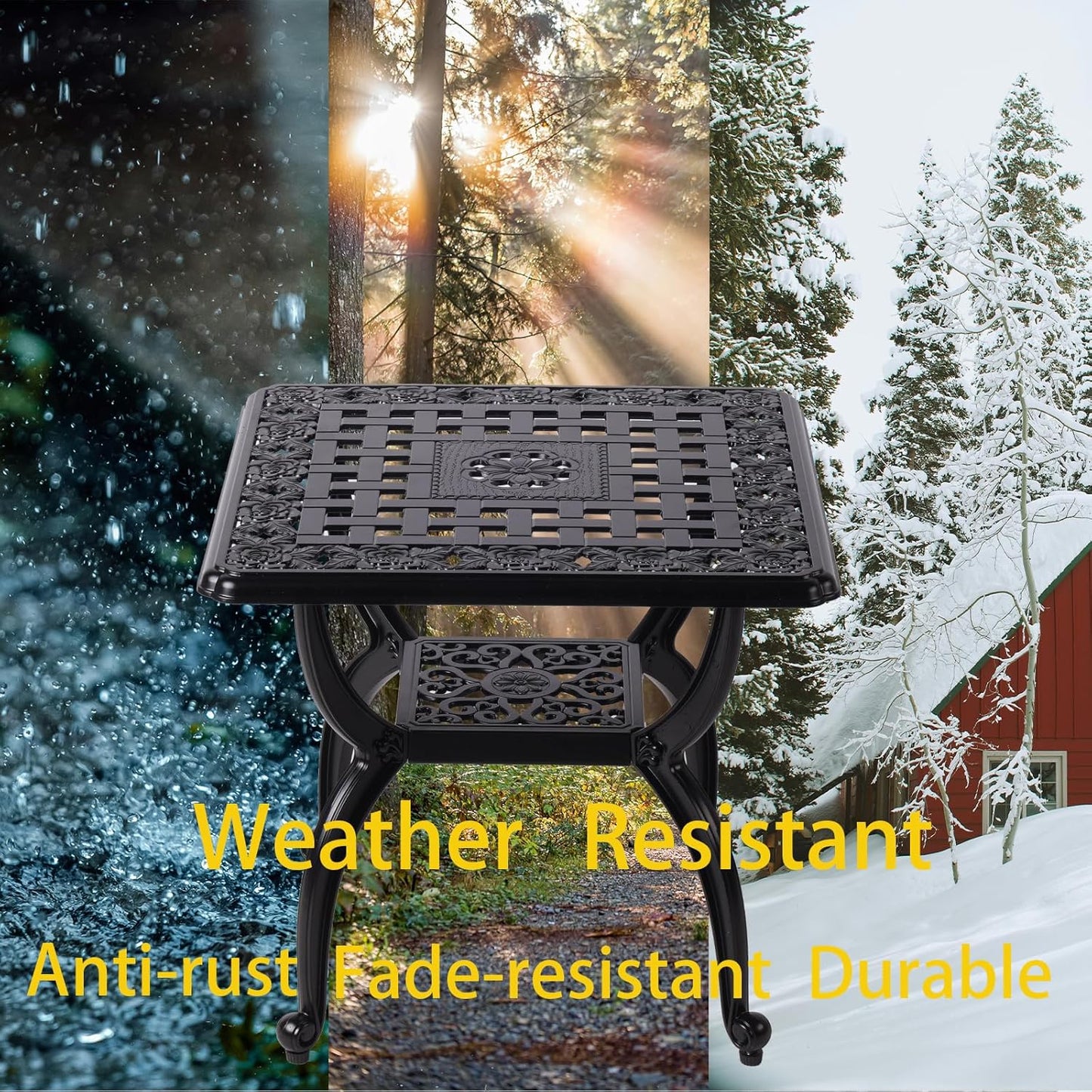 Cast Aluminum Outdoor Side Table,Small Patio Table,Outdoor Coffee Tables for Patio,Garden,Balcony, for All Weather (Black, Square)