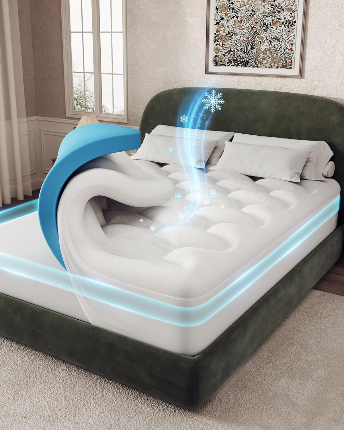 OhGeni Cooling 4 inch Dual Layer King Mattress Topper, 2 inch Cooling Gel Memory Foam, 2 inch Down Alternative Pillow Top Pad, Mattresses Cover for Bed, Medium Support, Fits 6”-19” Deep Pocket