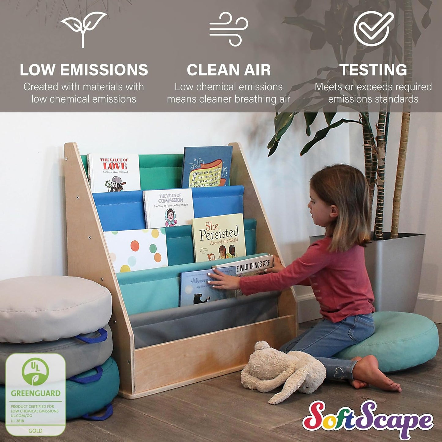 Factory Direct Partners 13745-140 Birch SoftScape Sling Book Display, 4-Shelf Vinyl Storage for Kid"s Books and Magazines - Contemporary