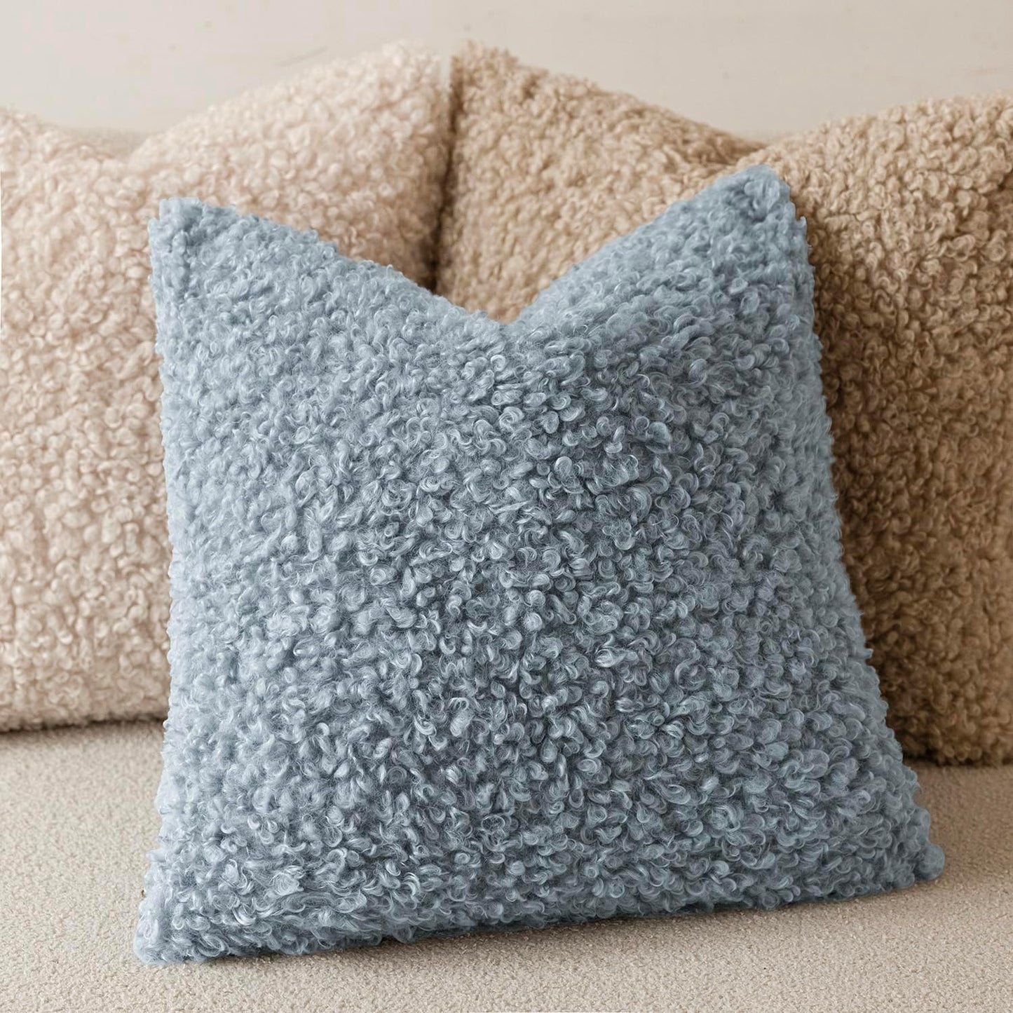 Foindtower 2 Pieces 20x20 Inch Misty Blue,Faux Fur Throw Pillow Cover Accent Sherpa Furry Pillow Covers Fuzzy Soft Pillowcases Cozy Sheepskin Decorative Fleece Cushion Case for Bed Couch Living Room
