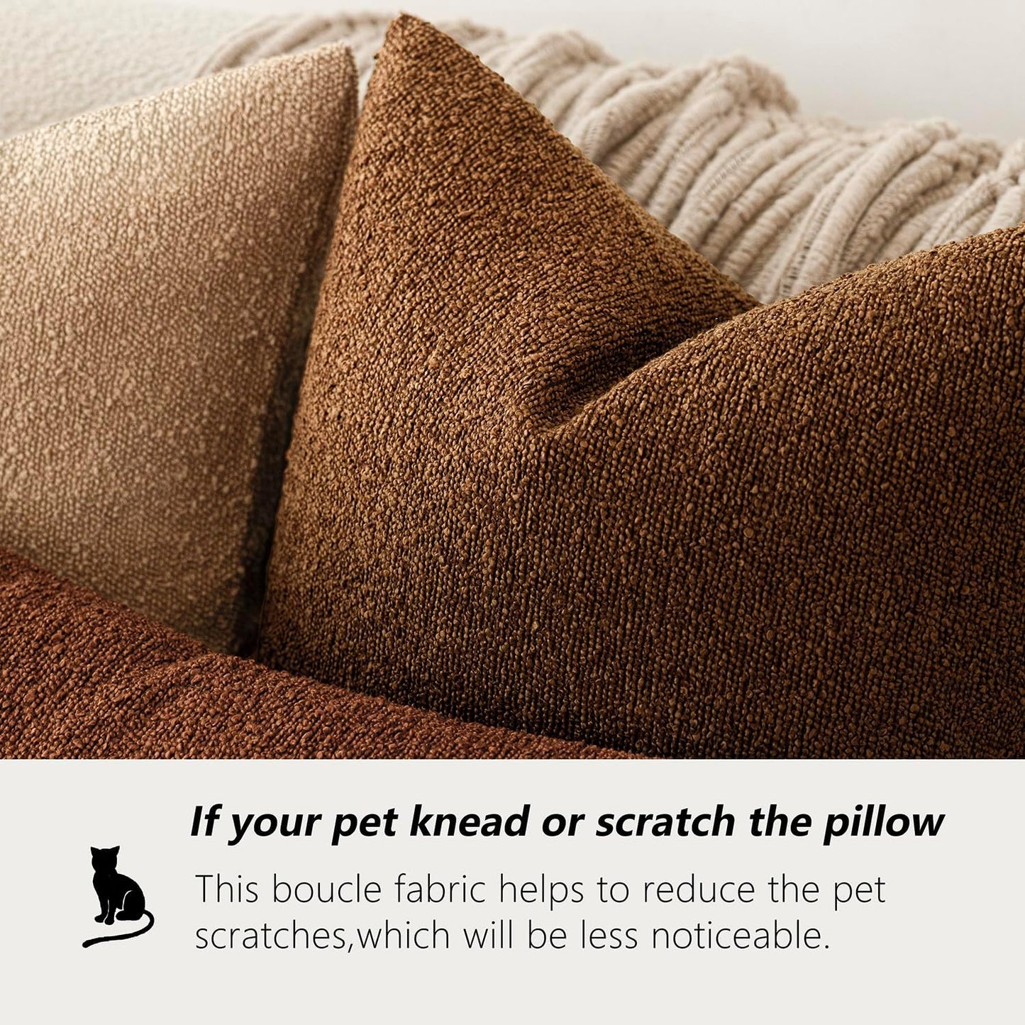 Foindtower Pack of 2 Modern Textured Boucle Throw Pillow Covers Accent Solid Decorative Pillow Cases Cozy Woven Couch Cushion Case for Chair Sofa Bedroom Living Room Home Decor 20x20 Inch Hazel Brown