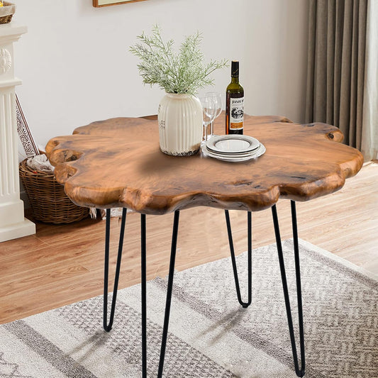 27.5 Inch Live Edge Side Table, Wood Freeform Small End Table with Waterproof Surface, Rustic Accent Table Unique for Living Room, Bedroom, Home