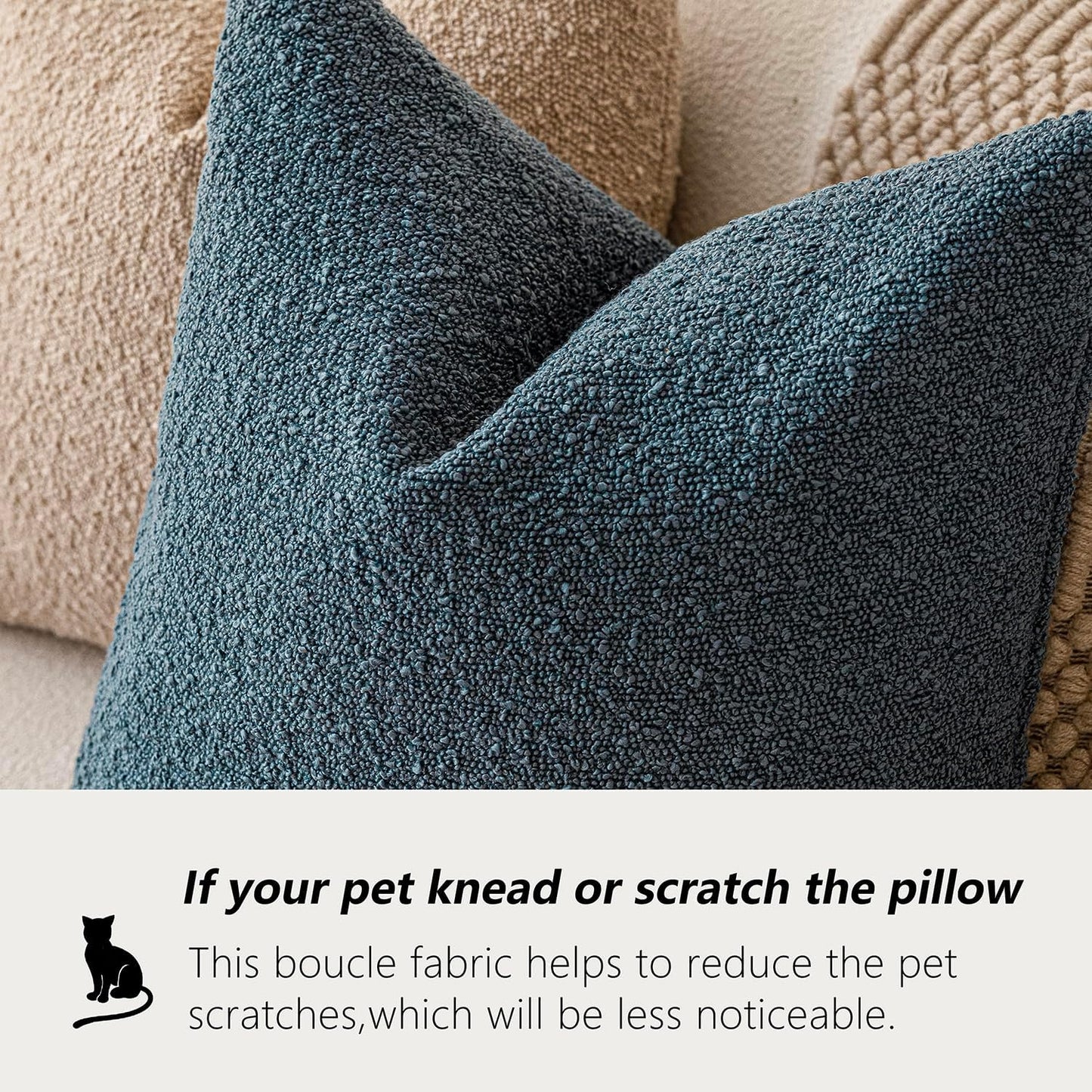 Foindtower Set of 2, Decorative Textured Boucle Throw Pillow Covers Accent Solid Pillow Cases Neutral Soft Cozy Couch Cushion Case for Chair Sofa Bedroom Living Room Home Decor 26 x 26 Inch Blue