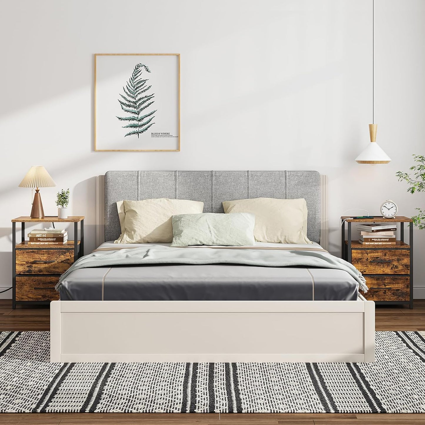 TUTOTAK End Table with Charging Station, Night Stand, Side Table with 2 USB Ports and Outlets, Nightstand with Cloth Drawer, Bedside Table for Livingroom, Bedroom Brown TB01BB088