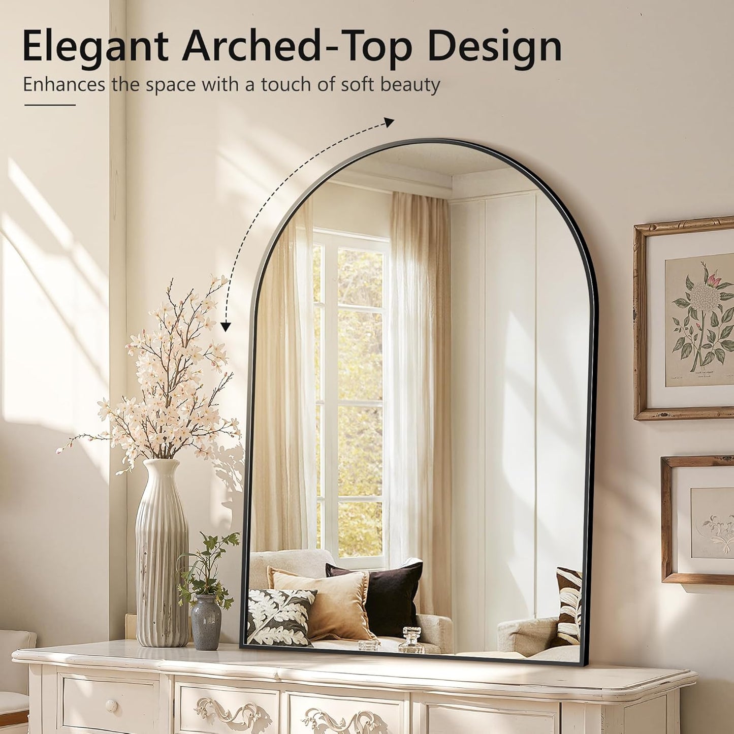 Arched Wall Mirror for Bathroom,Mirrors for Wall,28''x40'',Vanity Mirror for Bedroom Dresser, Entryway, Living Room, Metal Frame (28''x40'',Black)