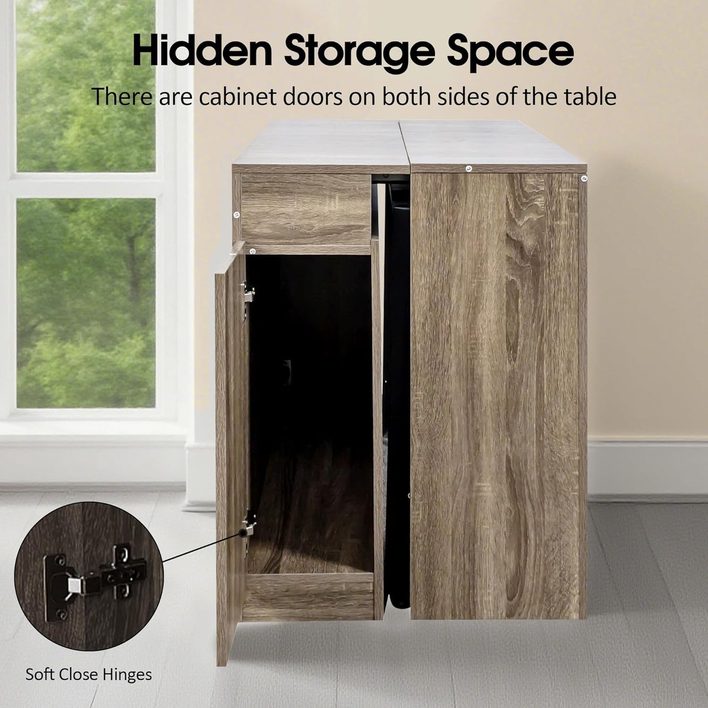 Expandable Dining Table, Convertible Table for Dining Room, Kitchen and Small Spaces, for 2-10 People(with Storage Cabinet and Outlet), Barnwood Brown