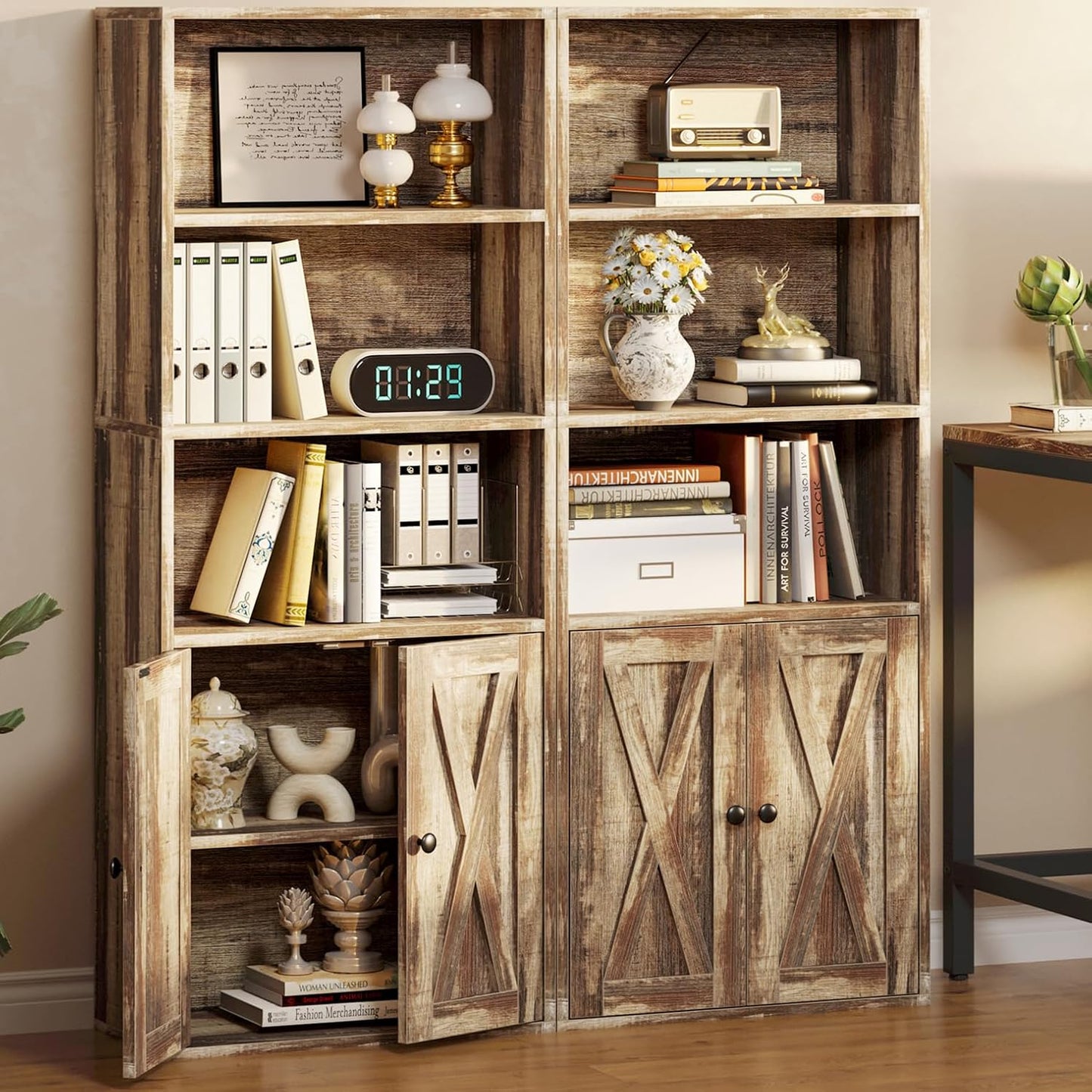 IRONCK Industrial Bookshelves and Bookcases with Doors 11.8 in Depth Floor Standing 5 Shelf Display Storage Shelves Bookcase Home Decor Furniture for Home, Office, Living Room, Bedroom