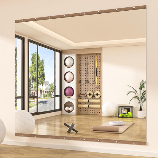 Hasipu 3Pcs 55''x20'' Home Gym Mirror Large Full Length Wall Mounted Full Body Mirror for Yoga Dance Fitness Exercise Studio Bedroom Garage, Frameless Tempered Glass Workout Mirrors Walnut Rectangular