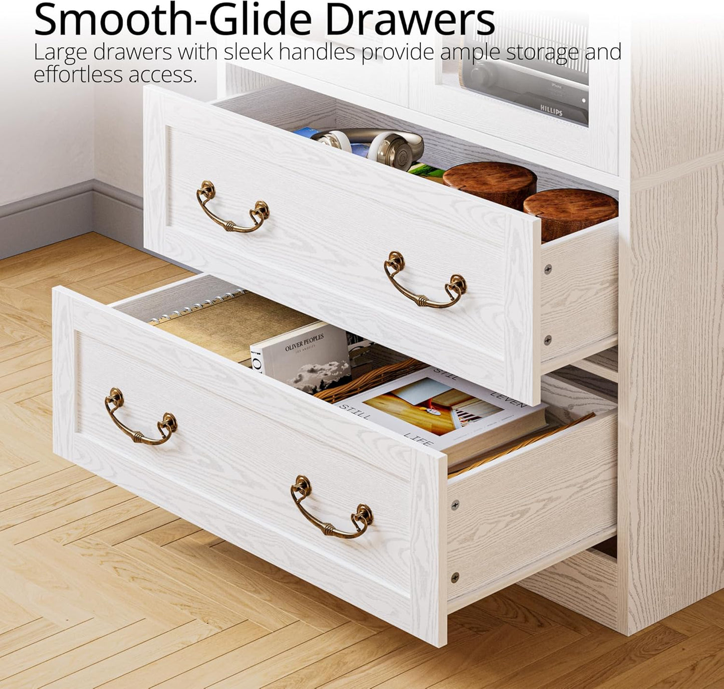 IRONCK Bookshelves and Bookcases, Bookshelf with 2 Drawers, 79.1" Inch Tall Bookshelf, 4 Tier Bookcase with Acrylic Doors, Large Storage Cabinet for Home Office, Living Room, Kitchen