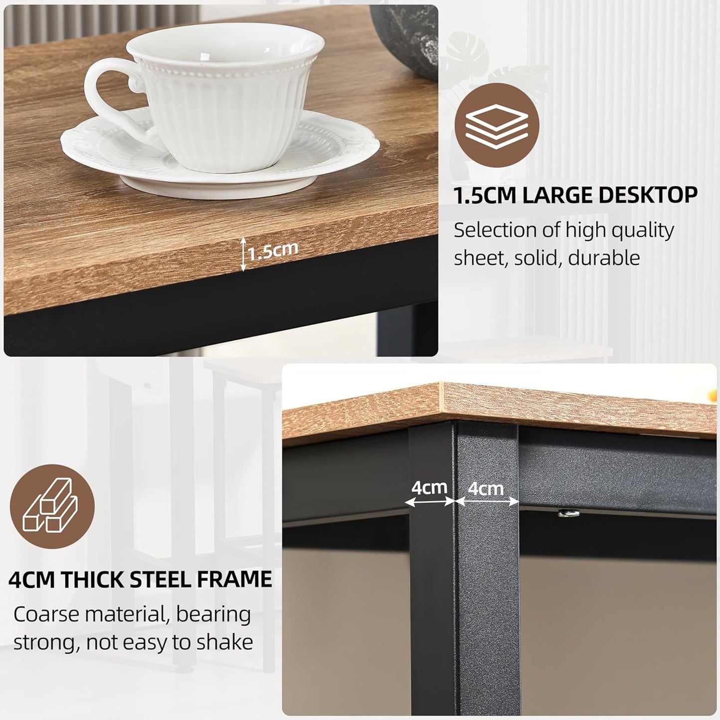 Finnhomy 47" Industrial Bar Table Set with 2 Stools - Counter Height Dining & Pub Table for Small Spaces, Kitchen, Apartment, Breakfast Nook - Metal & Wood, Space-Saving Furniture - Greige