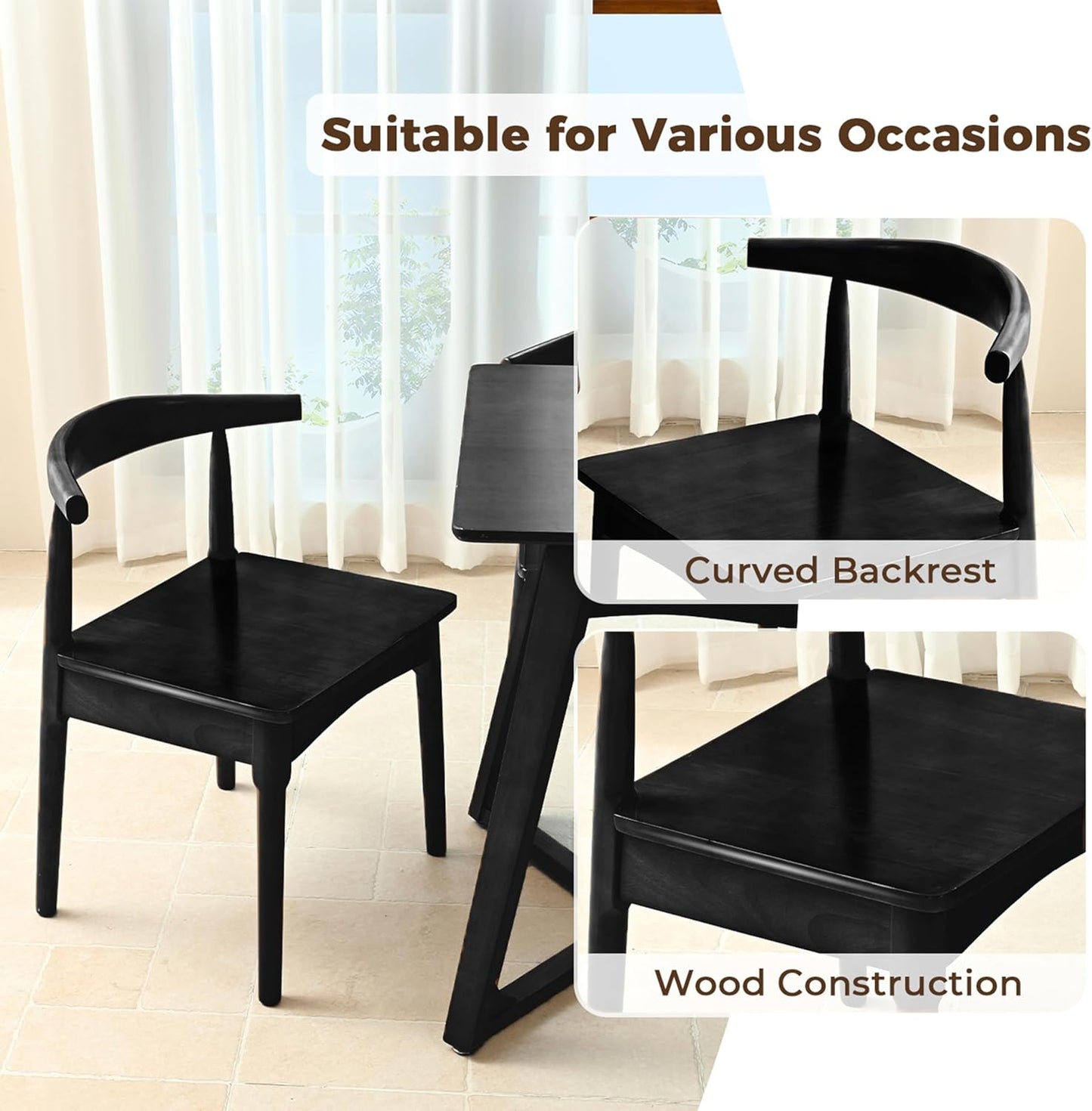 DELAVIN Solid Wood Dining Chairs Set of 4, Farmhouse Style High Ladder Back Dining Room Chairs, Modern Dining Chair for Living Room, Kitchen, Bedroom, Black