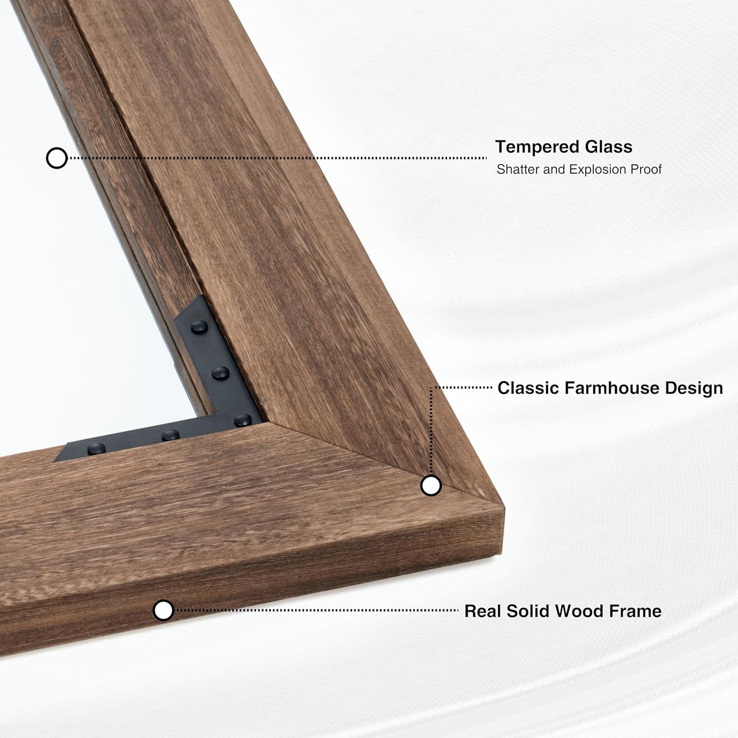 28"x36" Solid Wood Bathroom Mirror Tempered Glass for Wall Mounted, Rustic Wood Frame Wall Mirror Decorative for Living Room Bedroom Vanity Mirror, Rustic Brown