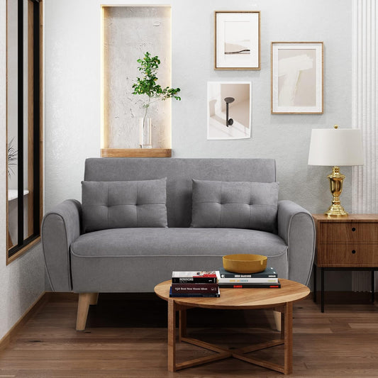 Shintenchi Small Modern Loveseat Couch Sofa, Mid Century Fabric Upholstered 2-Seat Sofa Couch Love Seats Furniture for Small Space,Living Room,Studio,Apartment with 2 Pillows,Light Grey