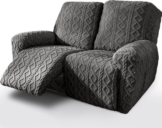 vctops 6 Pieces Geometric Jacquard Plush Recliner Loveseat Slipcovers Soft Fuzzy Fluffy Sofa Couch Cover Anti-Slip Furniture Protector with Elastic Bottom for Kids Cats Dogs(Dark Grey,2 Seat)