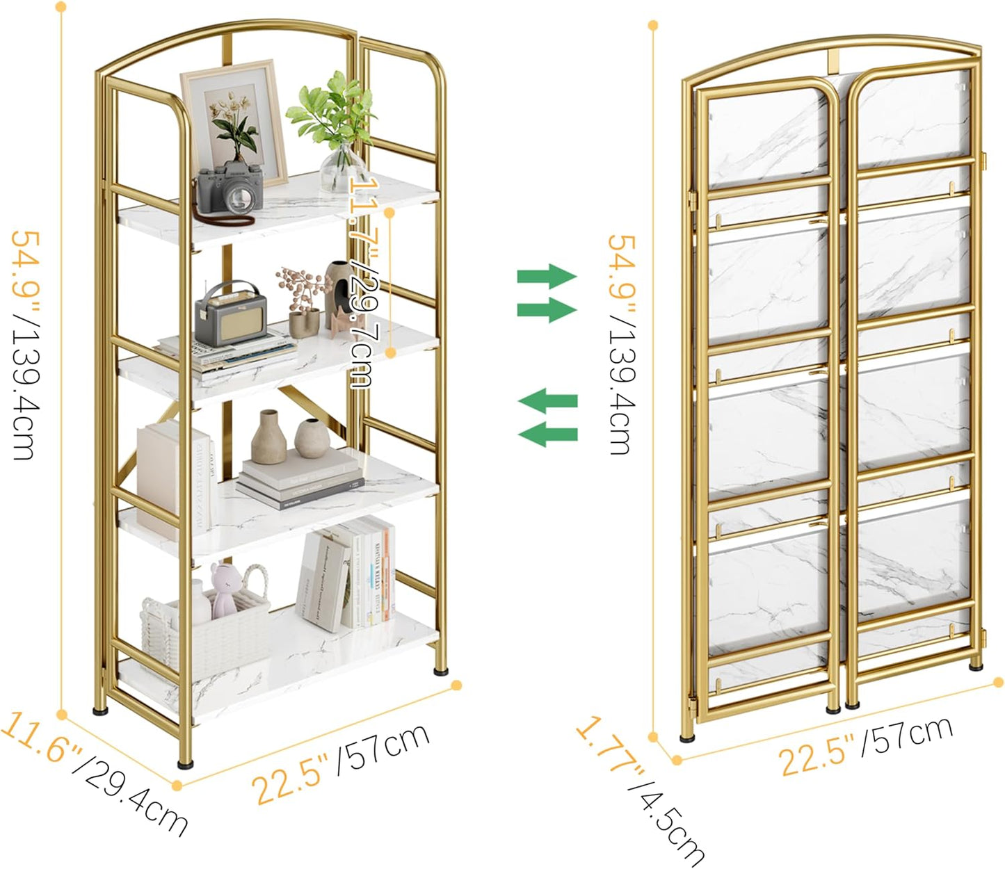 No-Assembly Folding Gold Bookshelf Storage Shelves Multifunctional Plant Flower Stand Storage Rack Shelves Bookcase for Home Office