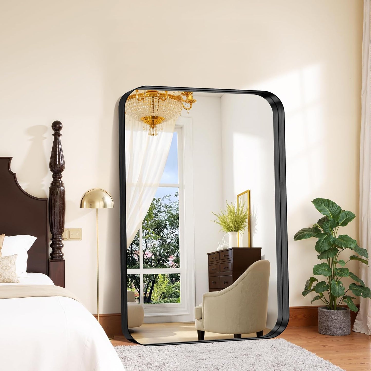 FORBATH 55x36 Inch Large Bathroom Mirror for Double Sinks, Brushed Black Deep Frame Wall Mirror with Rounded Corners, Anti-Rust Tempered Glass for Modern Farmhouse Vanity (Horizontal/Vertical)