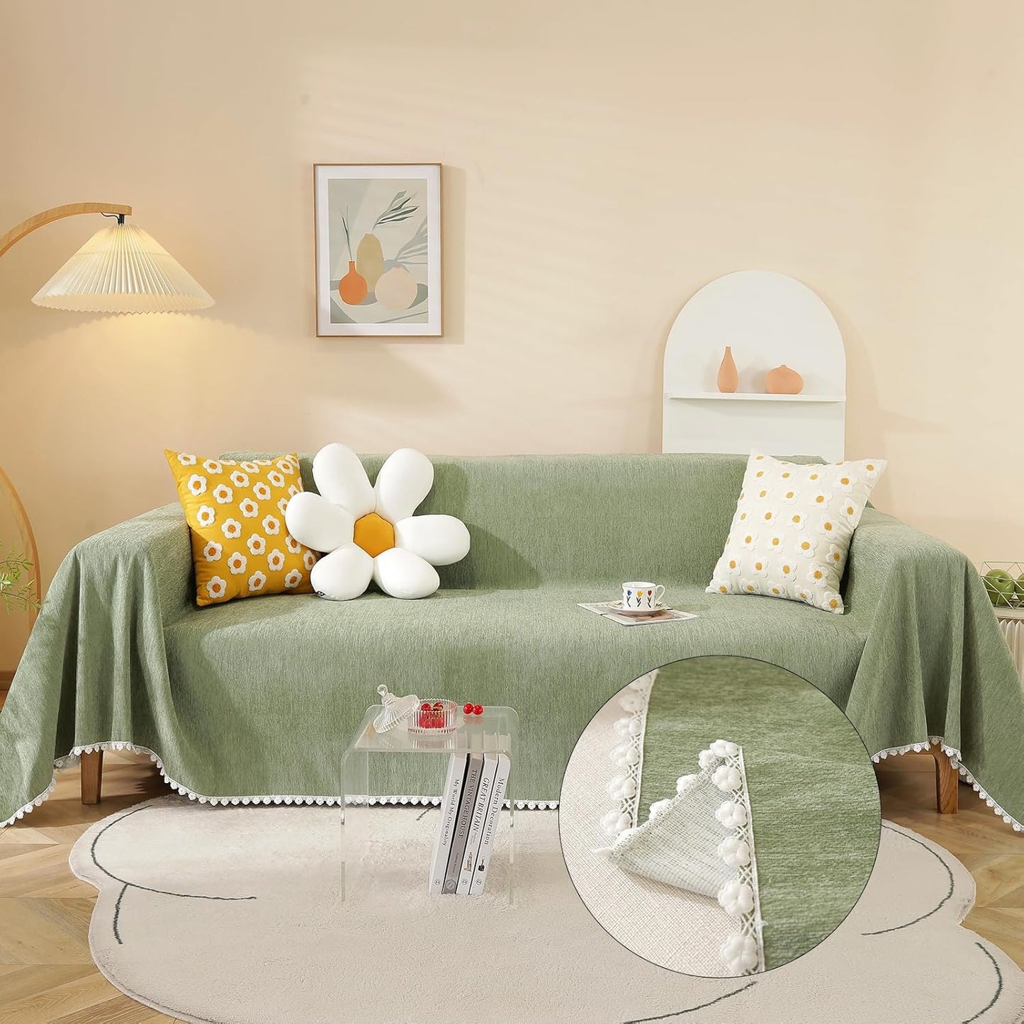 HANDONTIME Couch Cover, Sofa Covers, Sage Couch Cushion Cover Dog Furniture Protector for Living Room Chenille Couch Throw Cover Soft Thick Machine Washable Throw Blankets Sofa Slipcovers, 71" X150"