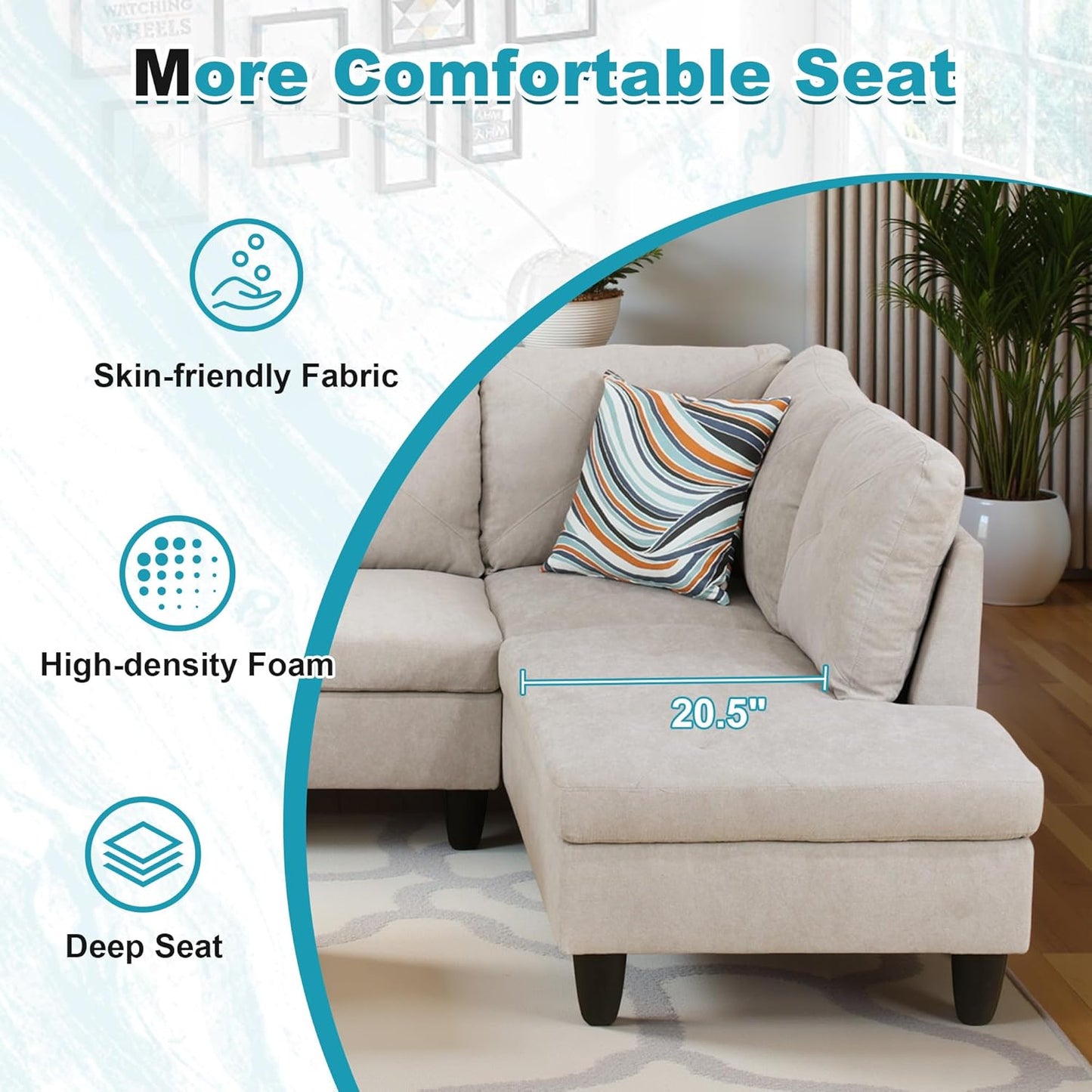 97" Oversized Sectional Couch, L Shaped Couch with Storage Ottoman, Modern Modular Sofa with Deep Seat, Sectional Couches for Living Room and Office, Off-White (Flannelette)